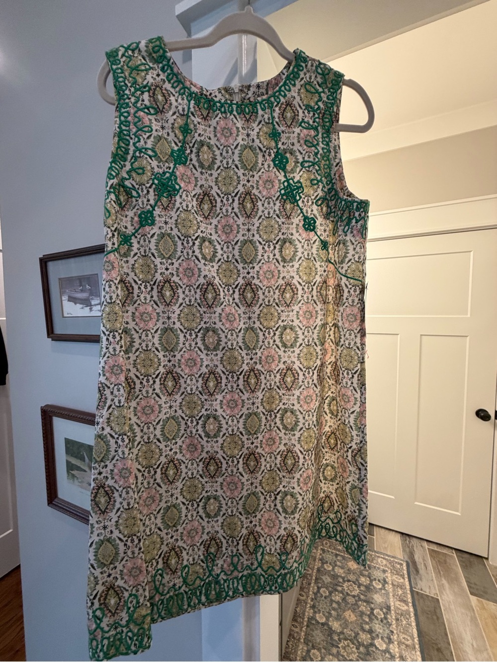 Green-Trim Sleeveless Floral Shift Dress - Women